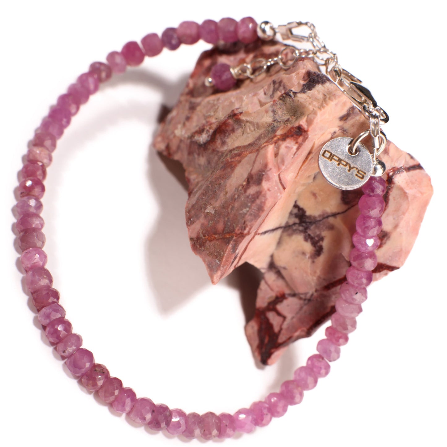 Genuine Burmese Ruby Faceted Rondelle 4.5mm Bracelet in 925 Sterling Silver Clasp and 1" Extension Chain