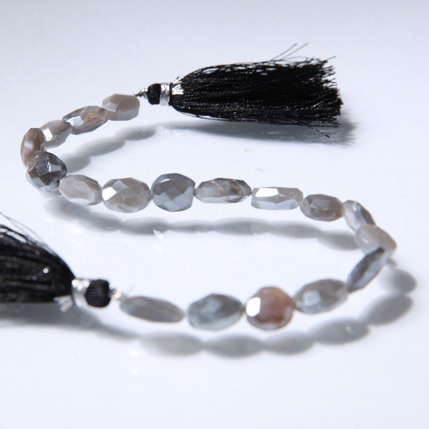 Natural Grey Moonstone Mystic Faceted Oval 10x13-11x17mm Gemstone 8" strand, High quality, Grey Flashy Moonstone, Jewelry Making Beads.