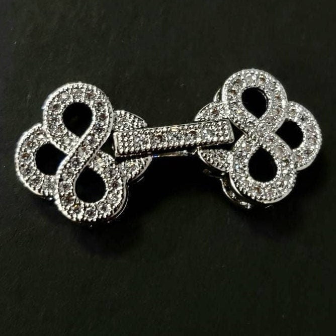 Cubic Zirconia CZ micro Pave Diamond Style sterling silver rhodium Fancy Clasp 12x27mm long. High End Jewelry Making, Folding clasp
