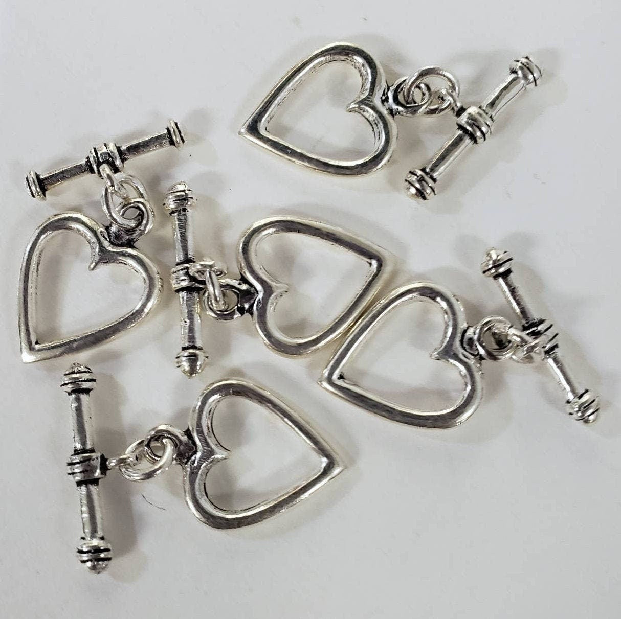 2 sets 925 sterling silver Bali Heart shape 14x15mm toggle clasp, jewelry making Bali vintage handmade antique toggle lock .