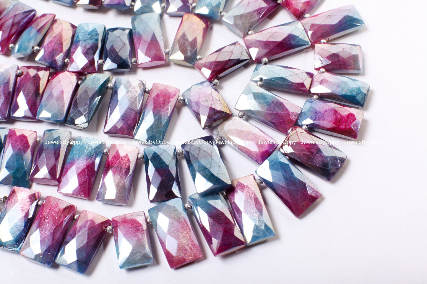 Moonstone Faceted Rectangle Pillow Shape, Moonstone Mystic Purple Blue Coated Faceted Top Drilled 10x17-22mm Gemstone Bead 10" Strand, 21pcs