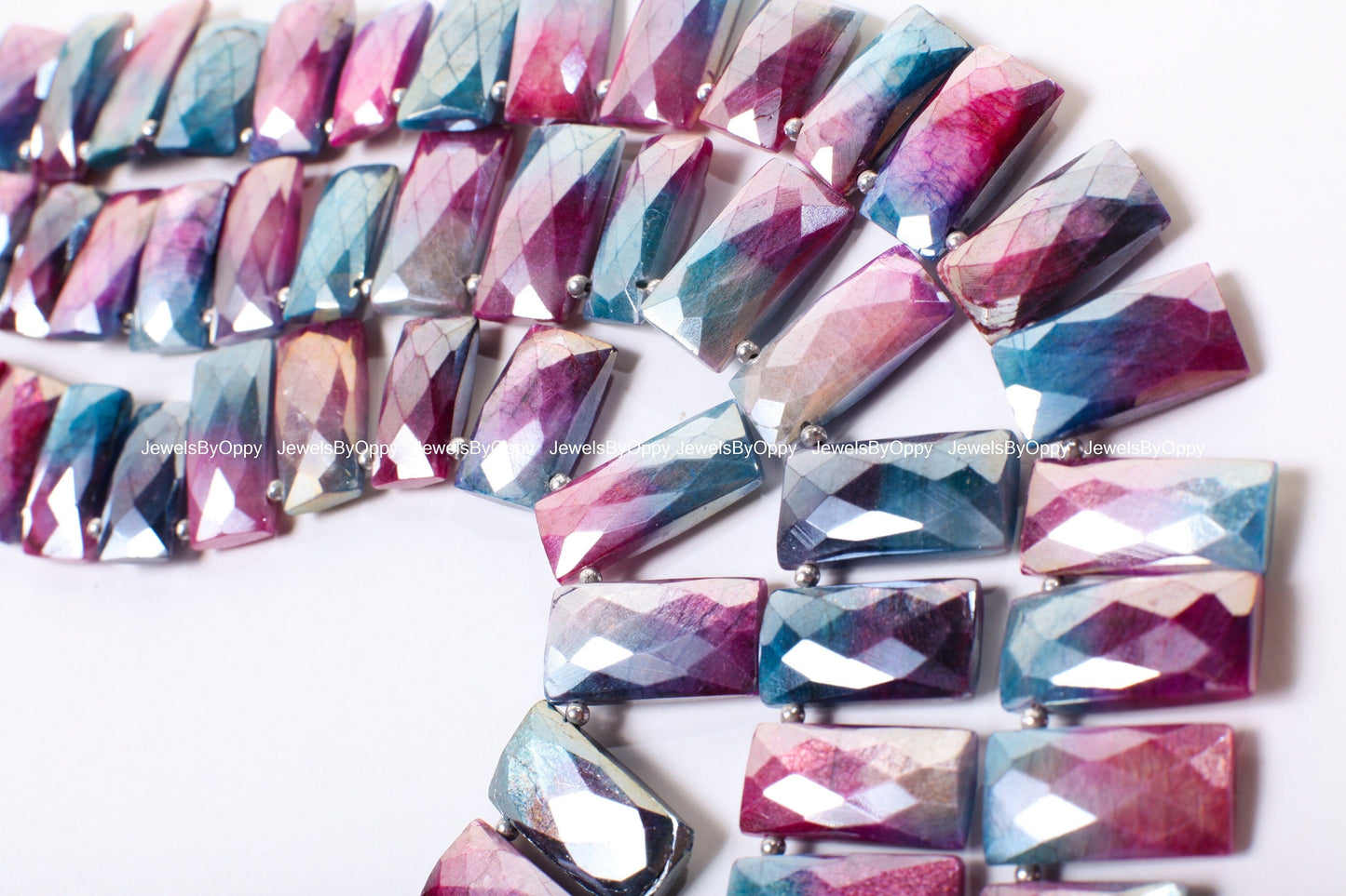 Moonstone Faceted Rectangle Pillow Shape, Moonstone Mystic Purple Blue Coated Faceted Top Drilled 10x17-22mm Gemstone Bead 10" Strand, 21pcs