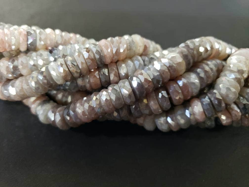 Multi Peach Moonstone Mystic AAA quality 8.5-9.6mm tyre wheel roundel. High quality gemstones for jewelry making 10" strand .