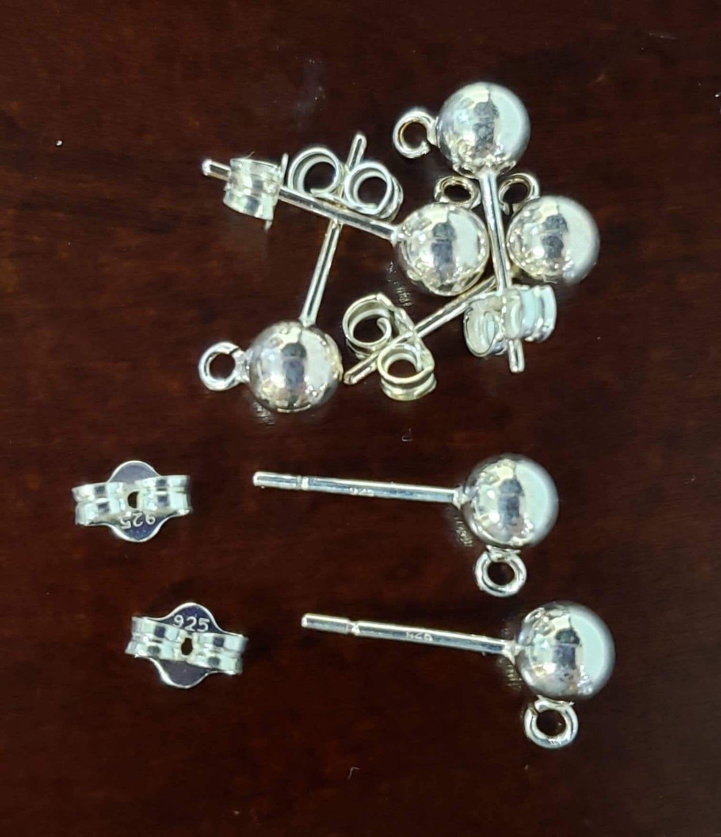 1 Pair 925 Sterling Silver Ball Post with Open Ring and Butterfly Clutch Earrings Making Post, 3,4 5,6mm Gem Hanging Earrings Making Post