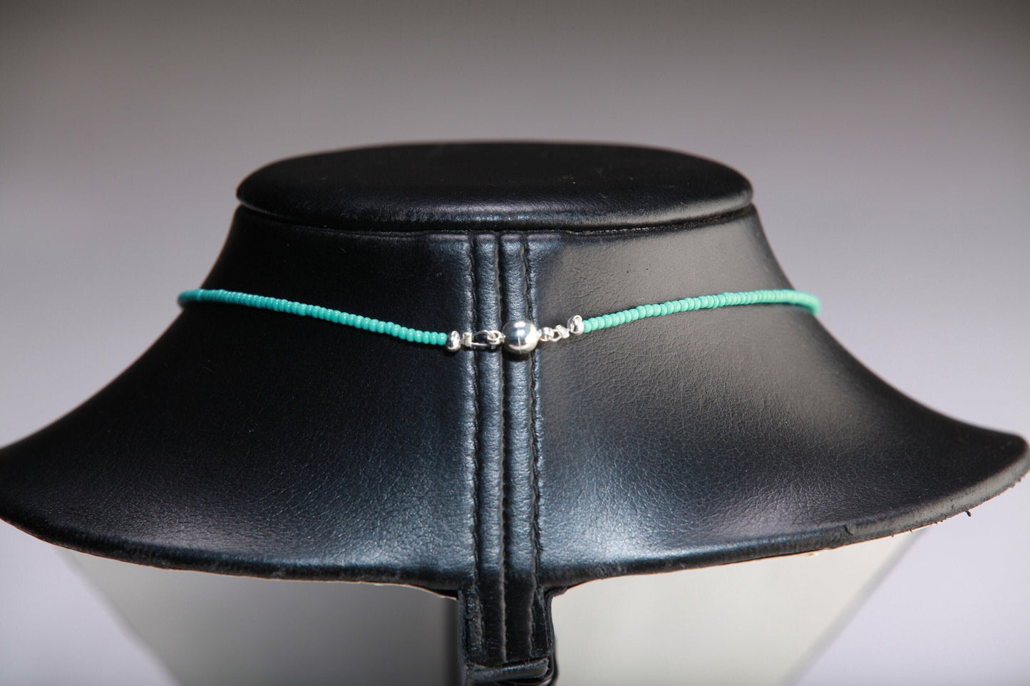 Turquoise blue Aqua quartz with CZ disc pendant , Magnetic Ball Clasp Choker 14" only