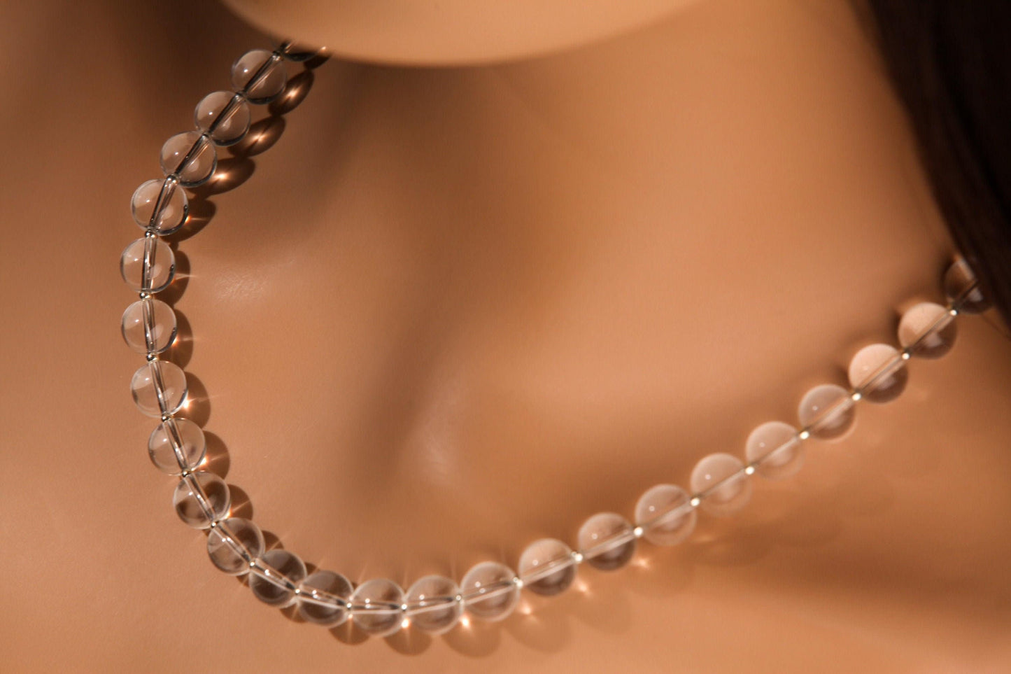 Natural Rock Crystal 10mm Smooth Round Silver, 2" Adjustable Necklace, AAA Quality Rock Crystal Quartz, Healing, Energy, Meditation Necklace