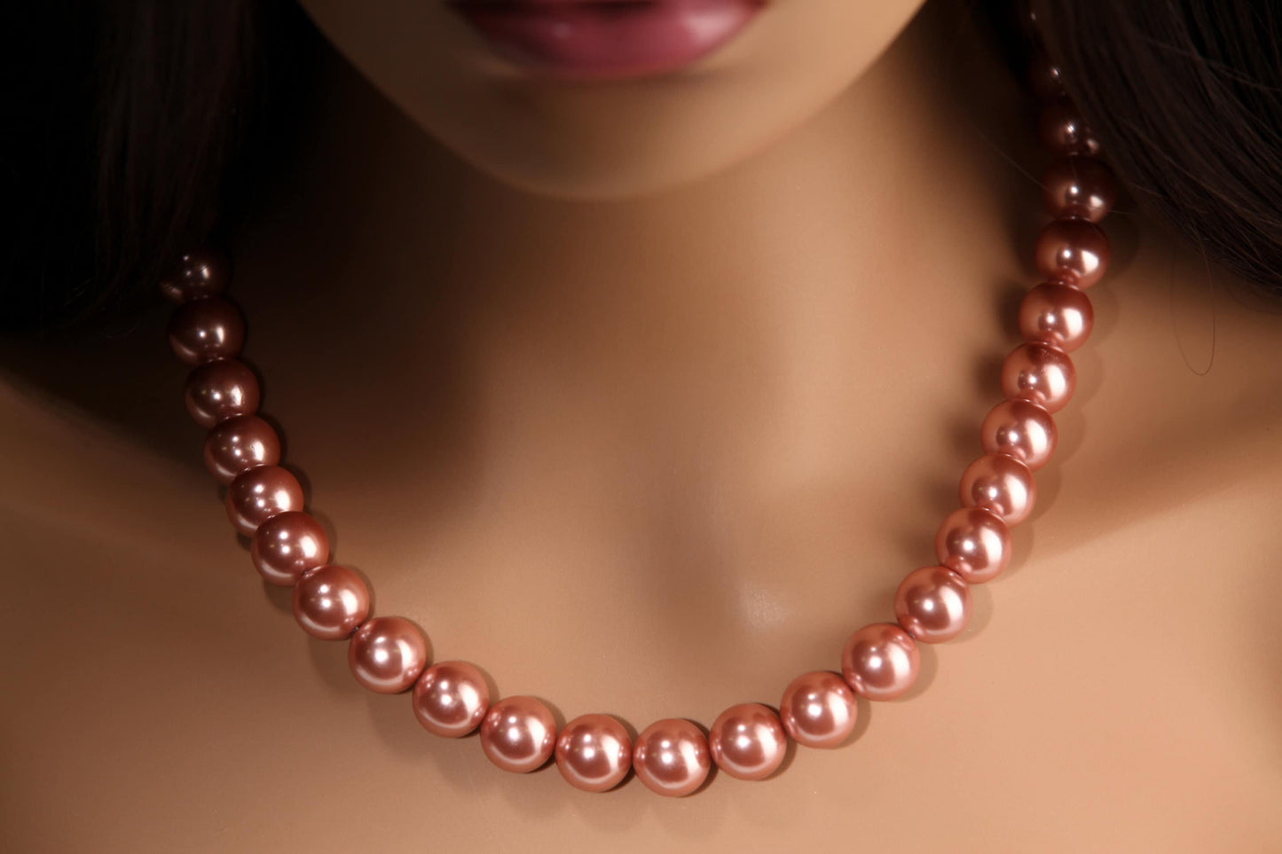 Copper Pink South Sea Shell Pearl 12mm Large High Luster Statement Necklace with Strong Magnetic Ball Clasp Necklace, Bridal, Gift for Her