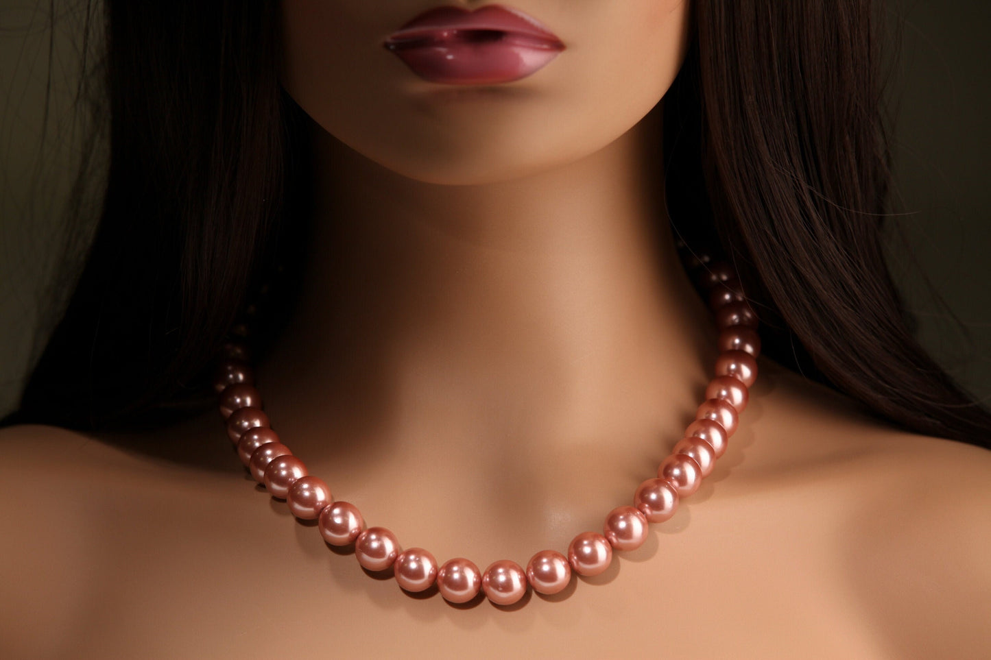 Copper Pink South Sea Shell Pearl 12mm Large High Luster Statement Necklace with Strong Magnetic Ball Clasp Necklace, Bridal, Gift for Her