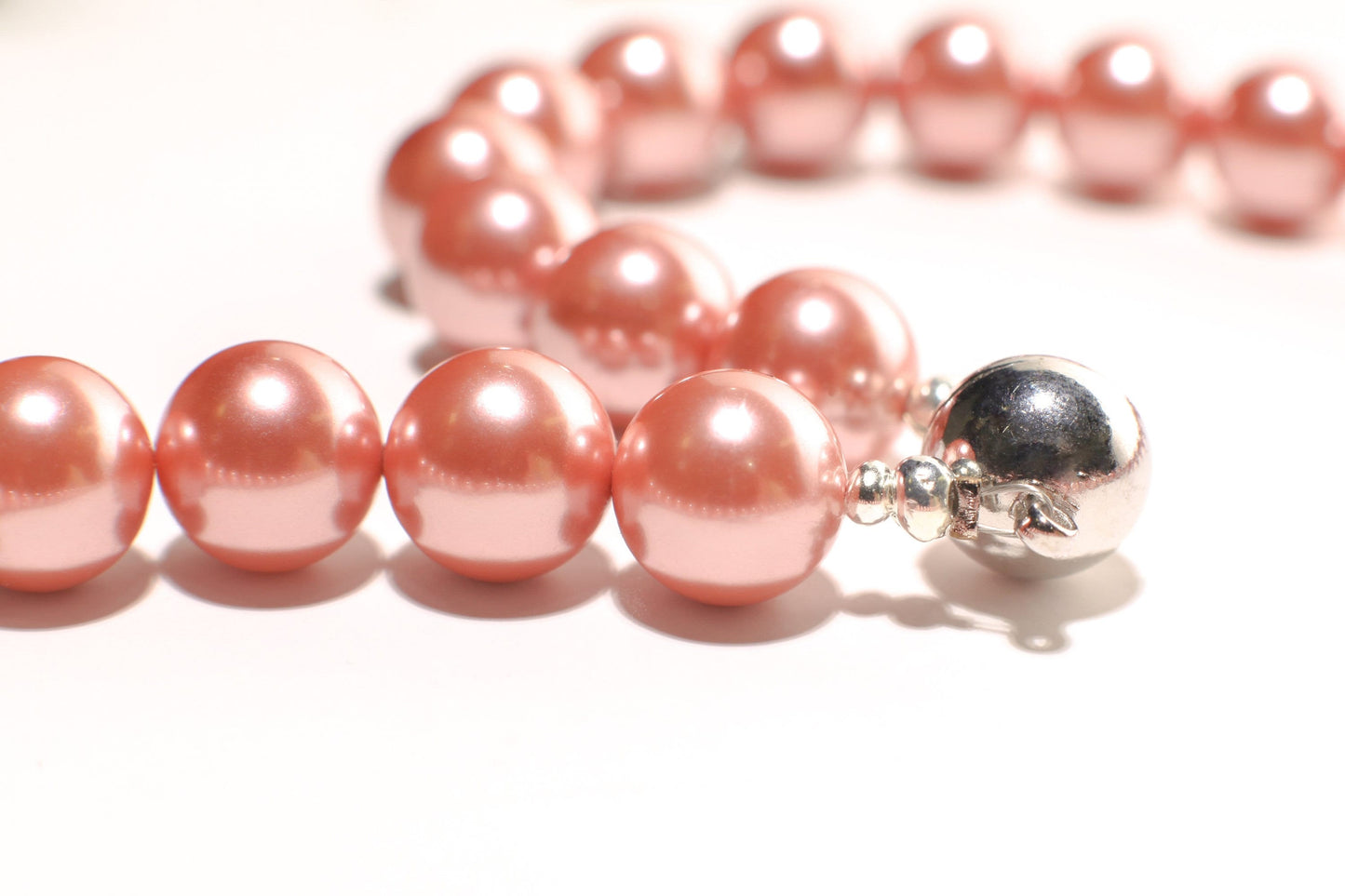 Copper Pink South Sea Shell Pearl 12mm Large High Luster Statement Necklace with Strong Magnetic Ball Clasp Necklace, Bridal, Gift for Her