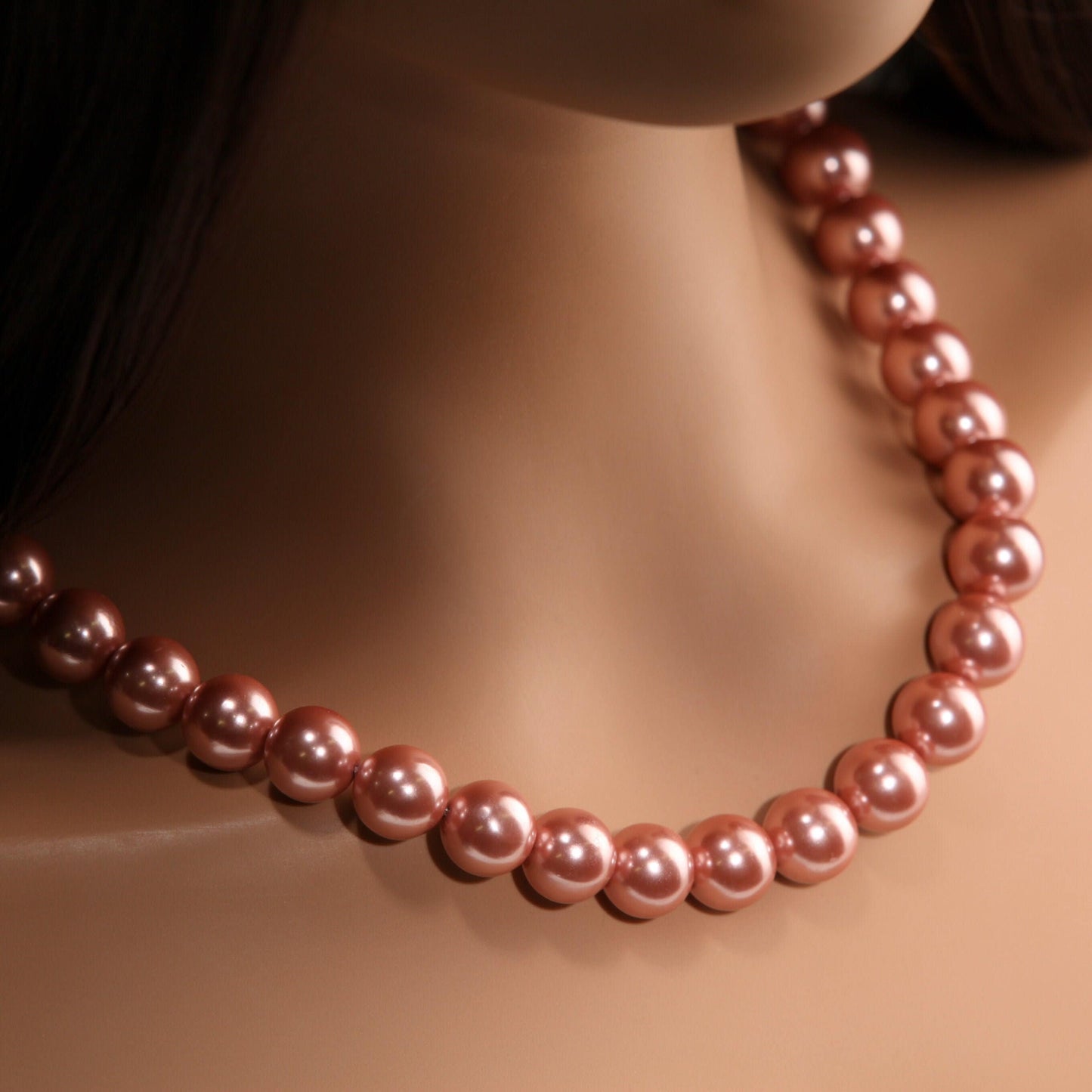 Copper Pink South Sea Shell Pearl 12mm Large High Luster Statement Necklace with Strong Magnetic Ball Clasp Necklace, Bridal, Gift for Her