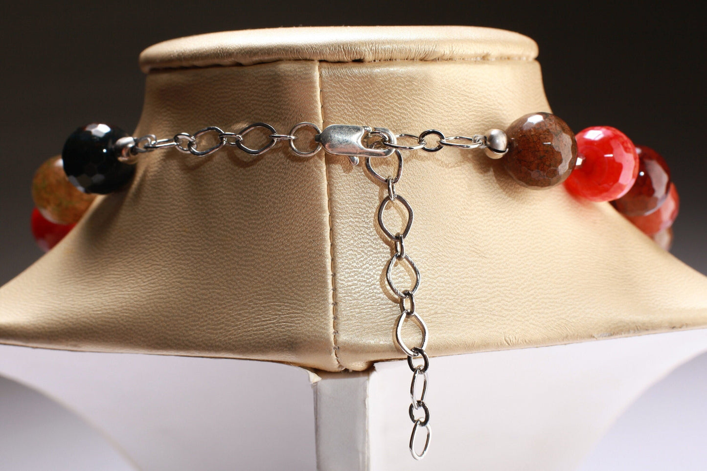 Faceted Fire Agate Natural Multi color 14mm Round Bead 20" Gemstones Necklace plus 2”Extension Chain