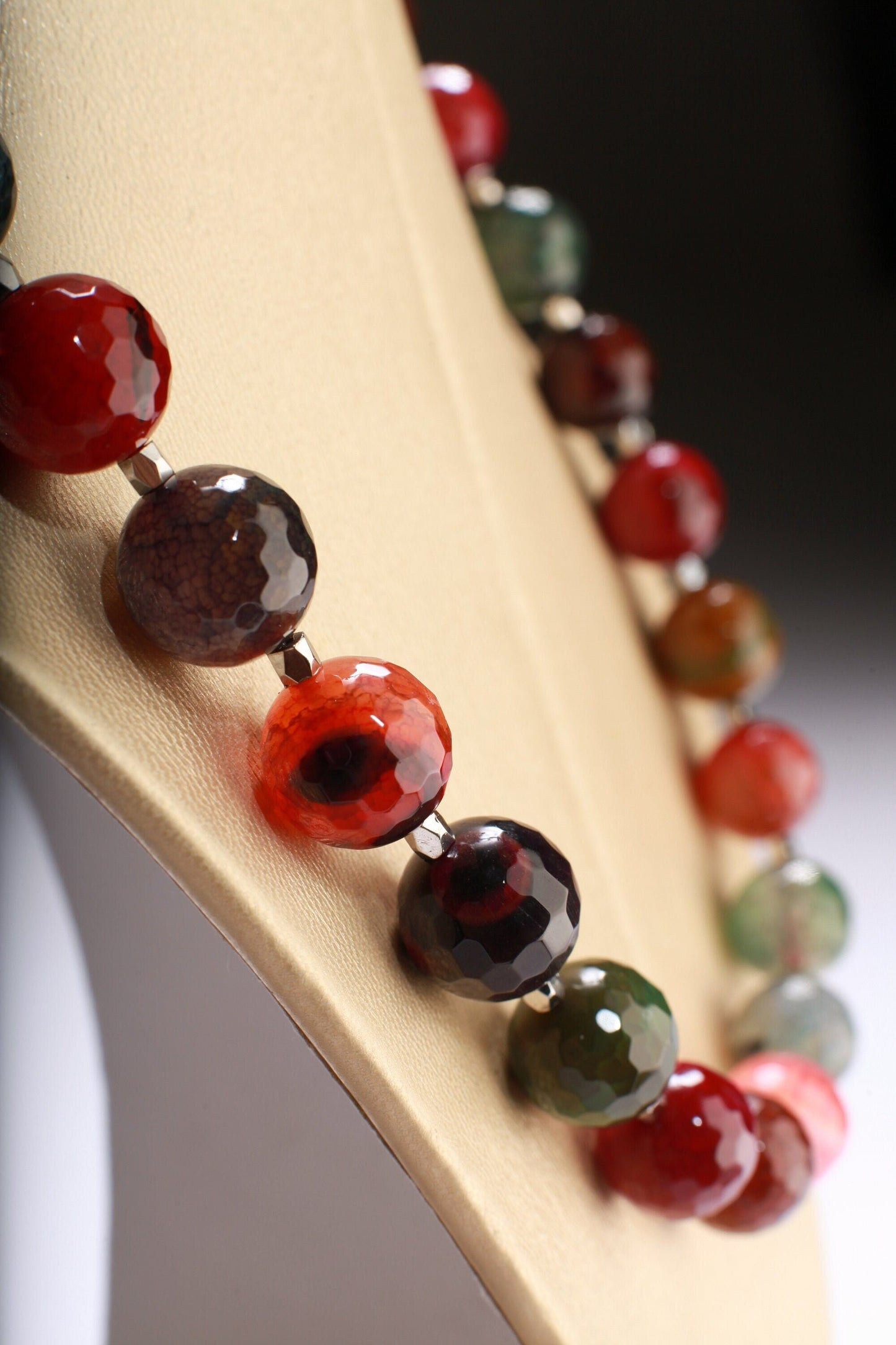 Faceted Fire Agate Natural Multi color 14mm Round Bead 20" Gemstones Necklace plus 2”Extension Chain