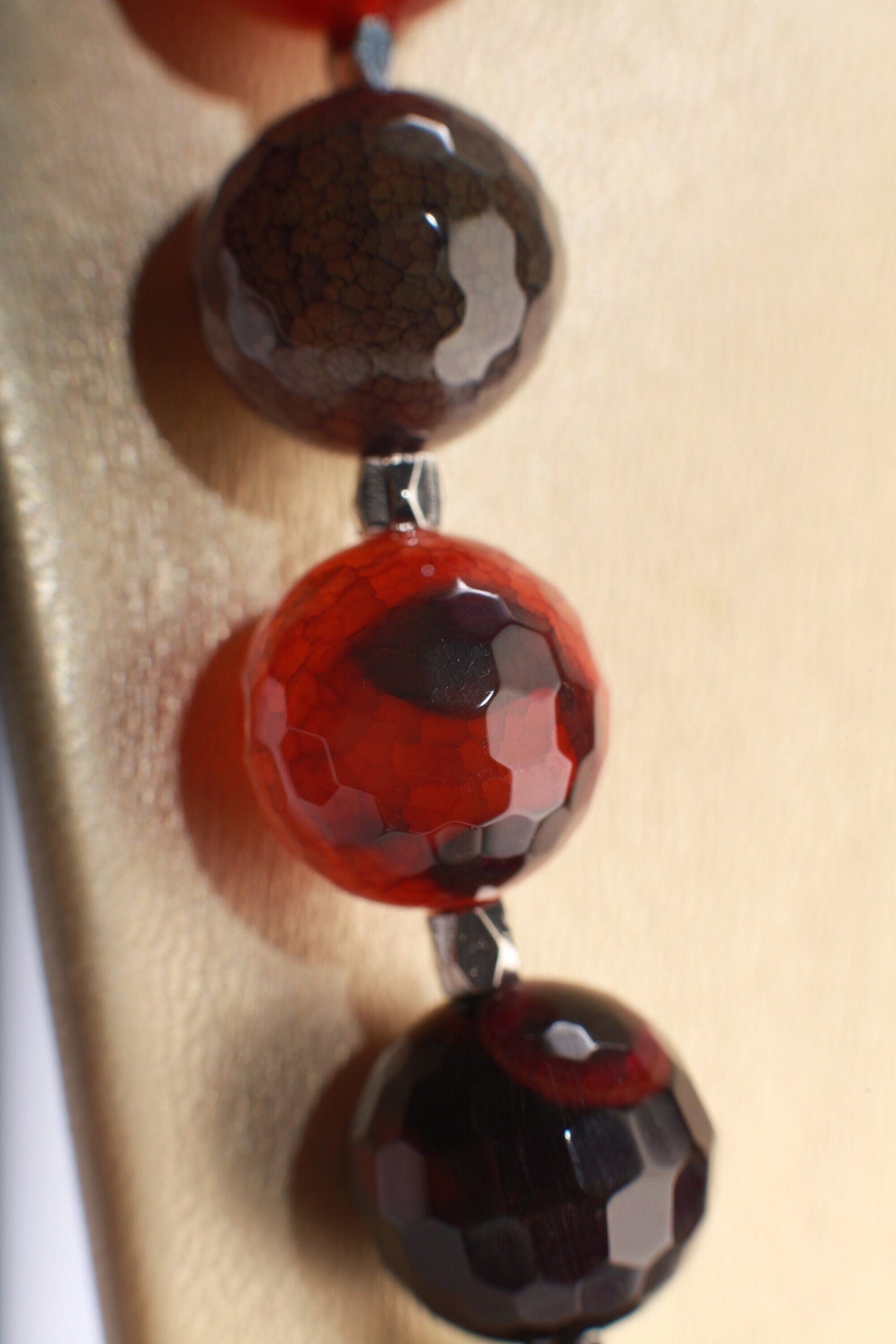 Faceted Fire Agate Natural Multi color 14mm Round Bead 20" Gemstones Necklace plus 2”Extension Chain