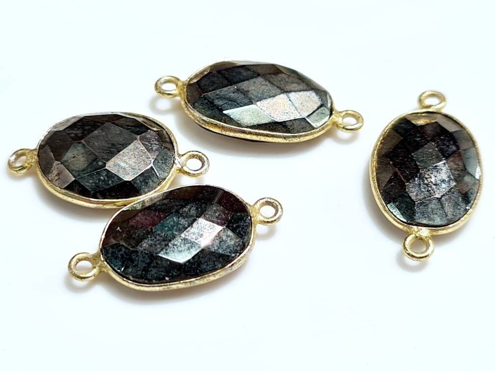 Ruby Sapphire, Emerald, Pyrite Faceted Oval 12-15x20mm Connector, Pendant, Focal Bead, Jewelry Making Piece