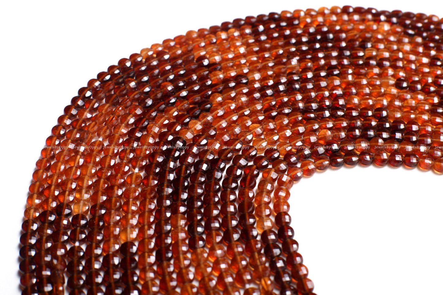 Natural Hessonite Garnet Faceted 3.5-4mm Coin Gemstone Beads, 12.5" Strand