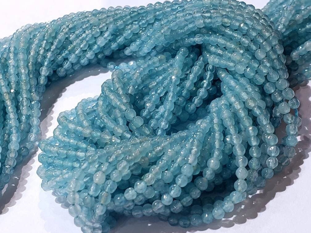 Aquamarine Micro Faceted Round 2mm tiny bead, Jewelry Making , spacer bead, DIY Gemstone Beads 14.5" Strand