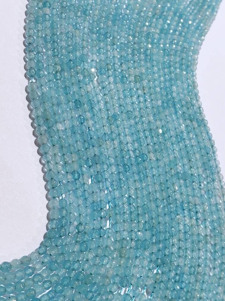 Aquamarine Micro Faceted Round 2mm tiny bead, Jewelry Making , spacer bead, DIY Gemstone Beads 14.5" Strand