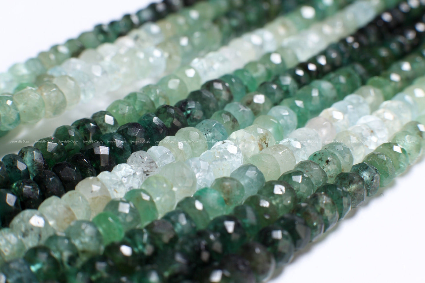 Natural Emerald Ombre Shaded 4-5mm large hand Faceted Roundel high Quality for Jewelry Making Gemstone 4", 8", 15.75" Strand