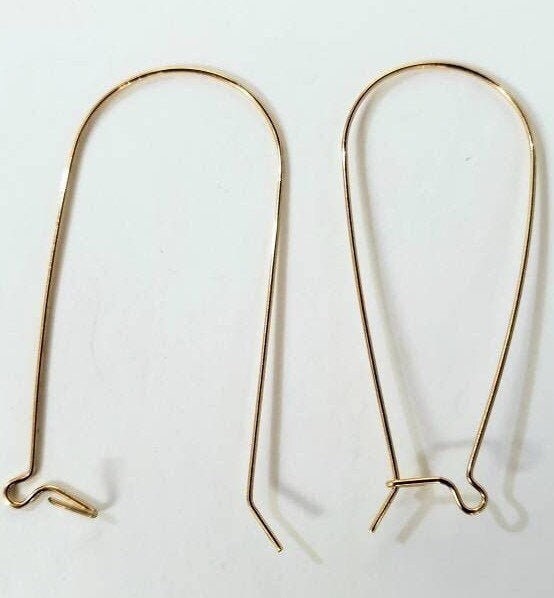 14k gold filled 35mm and 48mm long kidney earwire , made in USA , smooth long earrings making elegant earwire , 1 pair, 2 pieces