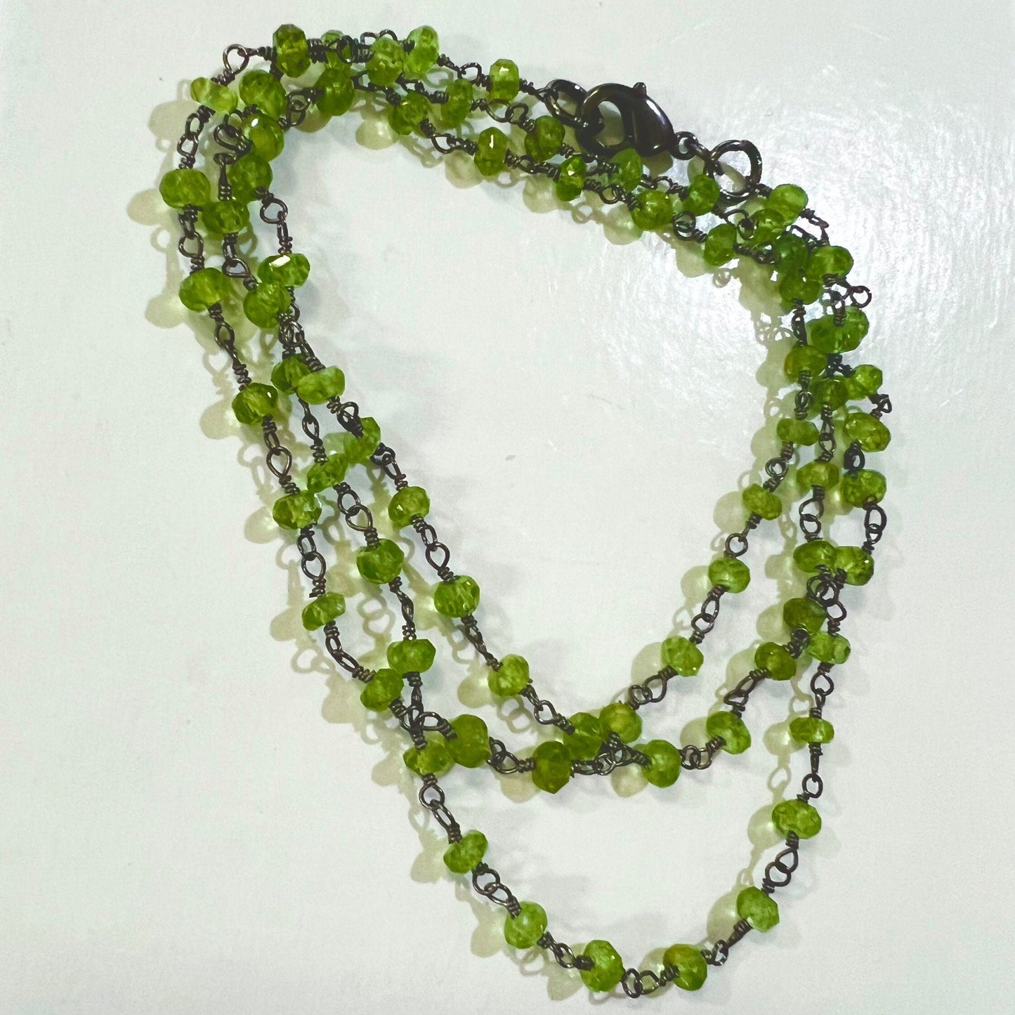 Aquamarine, Peridot 3mm Faceted Wire Wrapped Oxidized Silver Rosary Chain Handmade Necklace, Choker, Layering 14"-36"
