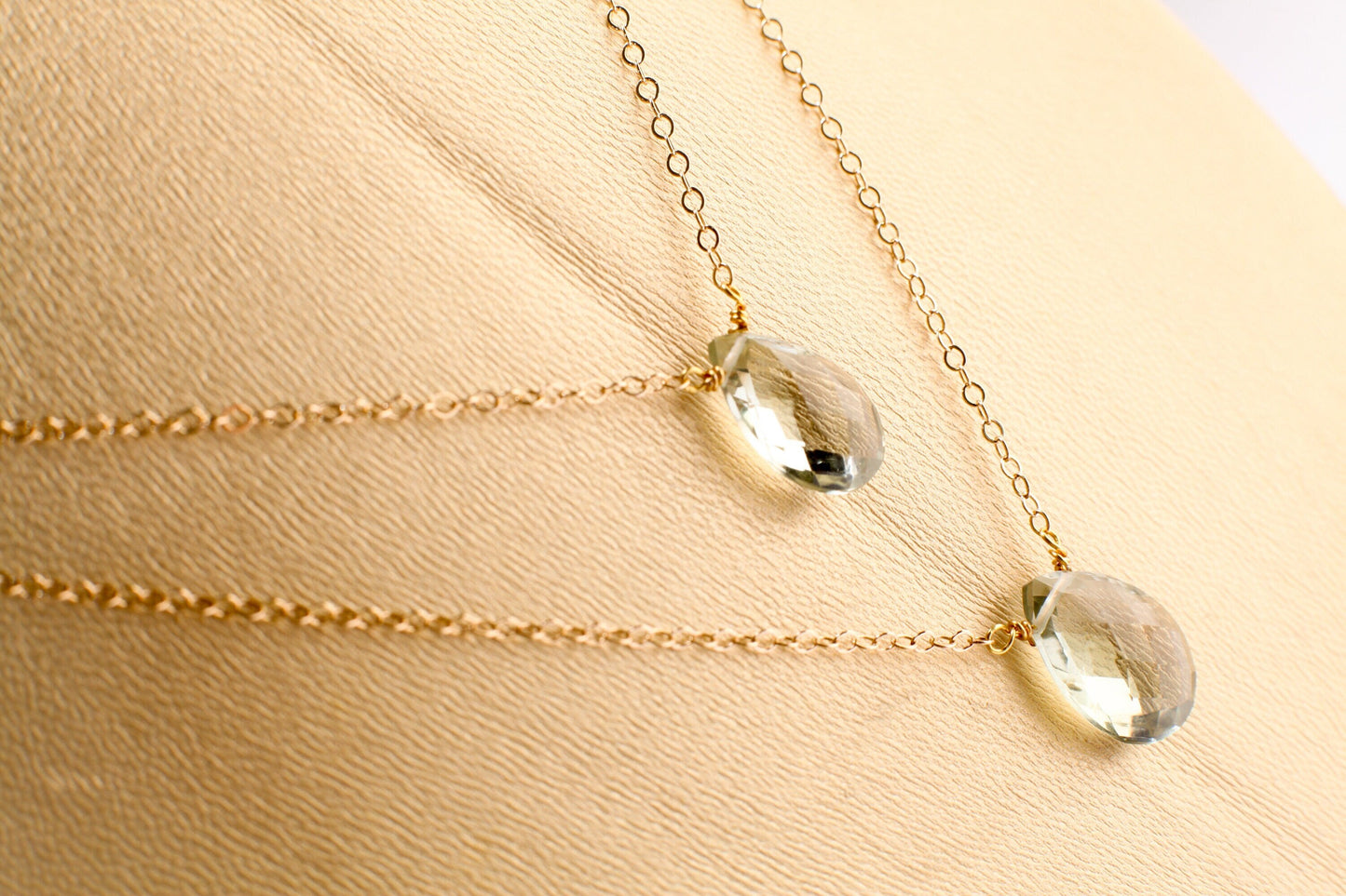 Green Amethyst drop cut Faceted Wire Wrapped Pendant, 10x14, 12x16mm AAA Natural Prasiolite Cut gems Briolette in 14K Gold Filled Necklace,