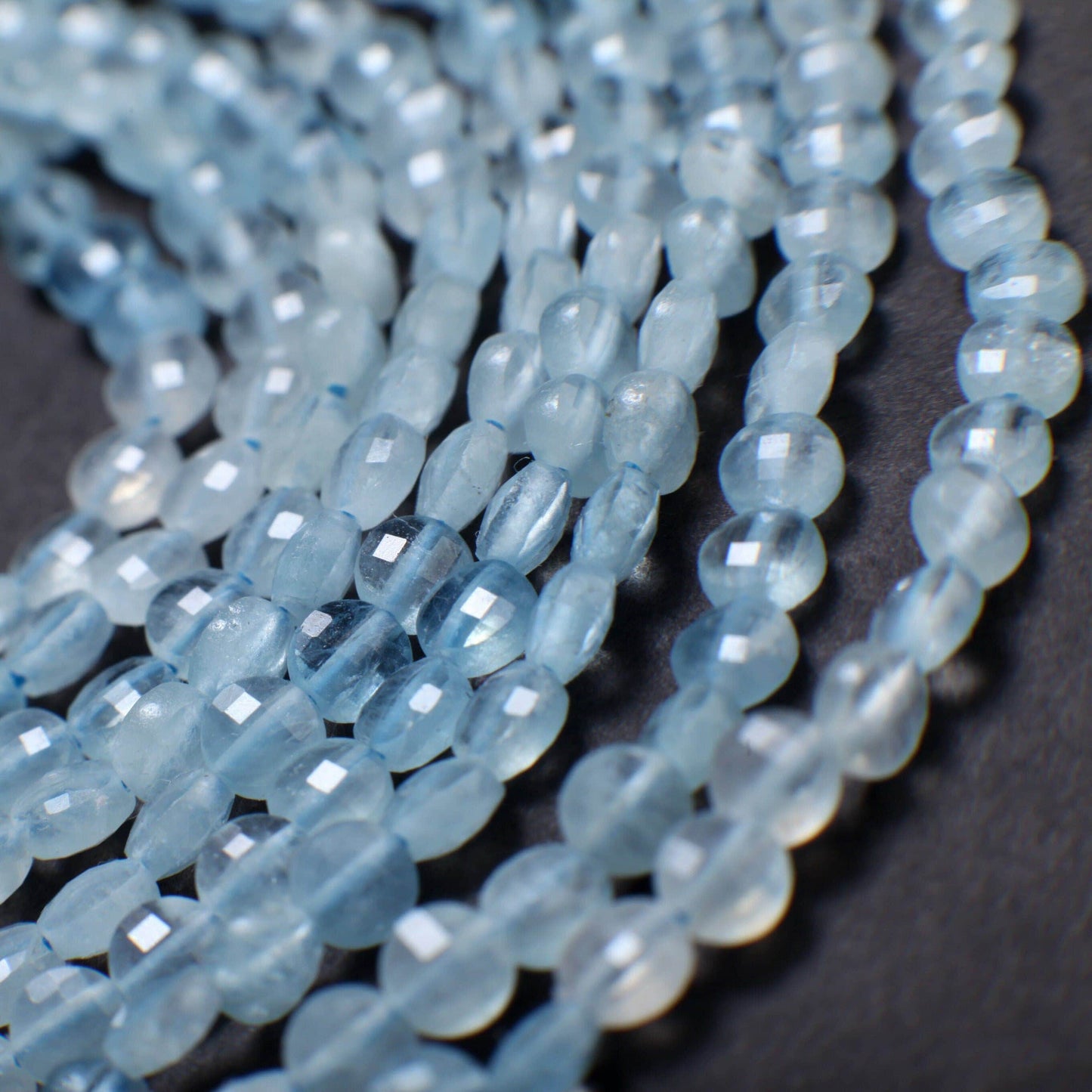 Natural Aquamarine Gemstone Sky Blue Faceted 3.5-4mm Coin Shape, shaded Aquamarine , Jewelry Making 12.5" strand.High quality