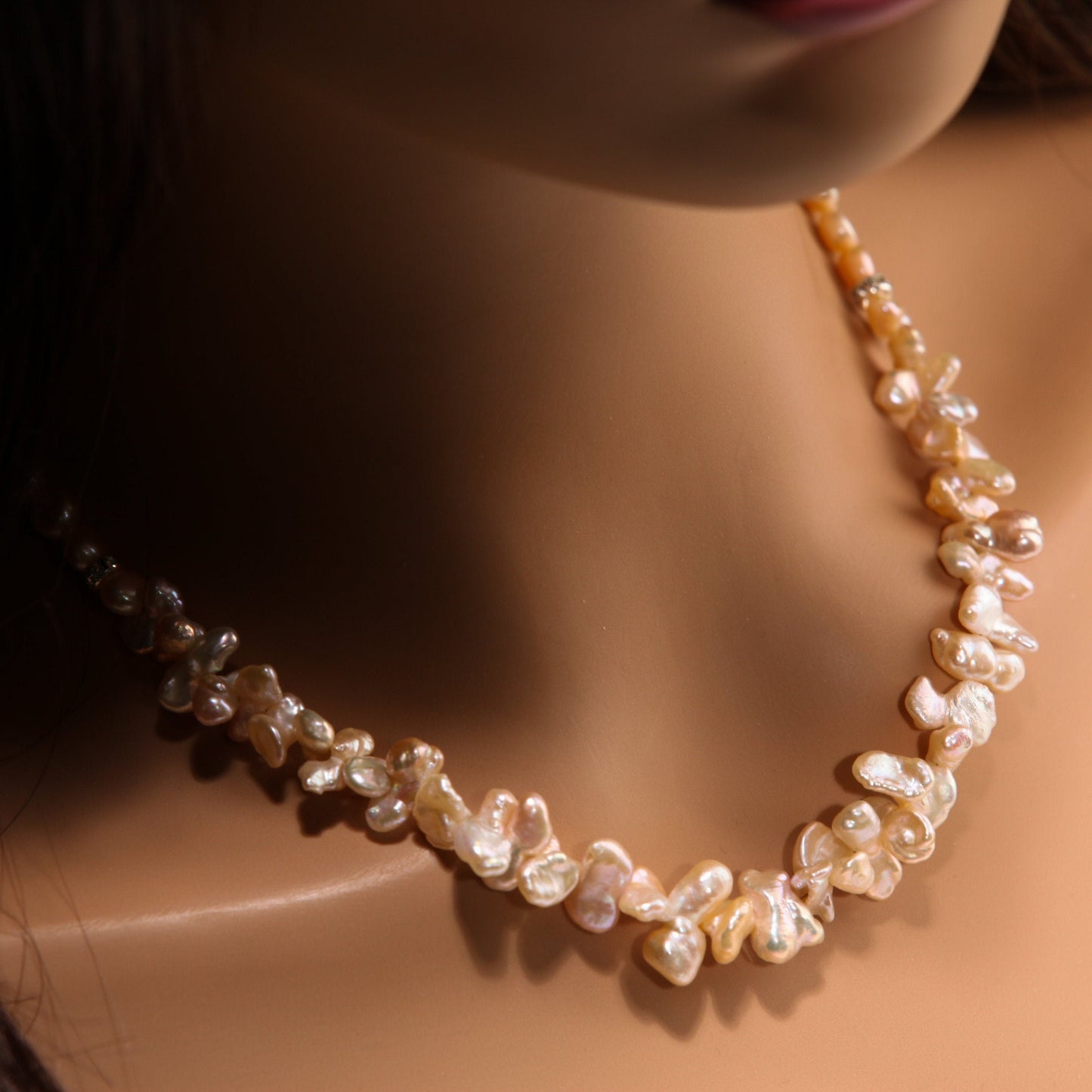 Natural Freshwater Champagne Pink Keshi Pearl, 6mm Freshwater Button Pink, Pearl High Luster Pearl Necklace with 3" Extension, Bridal, Gift