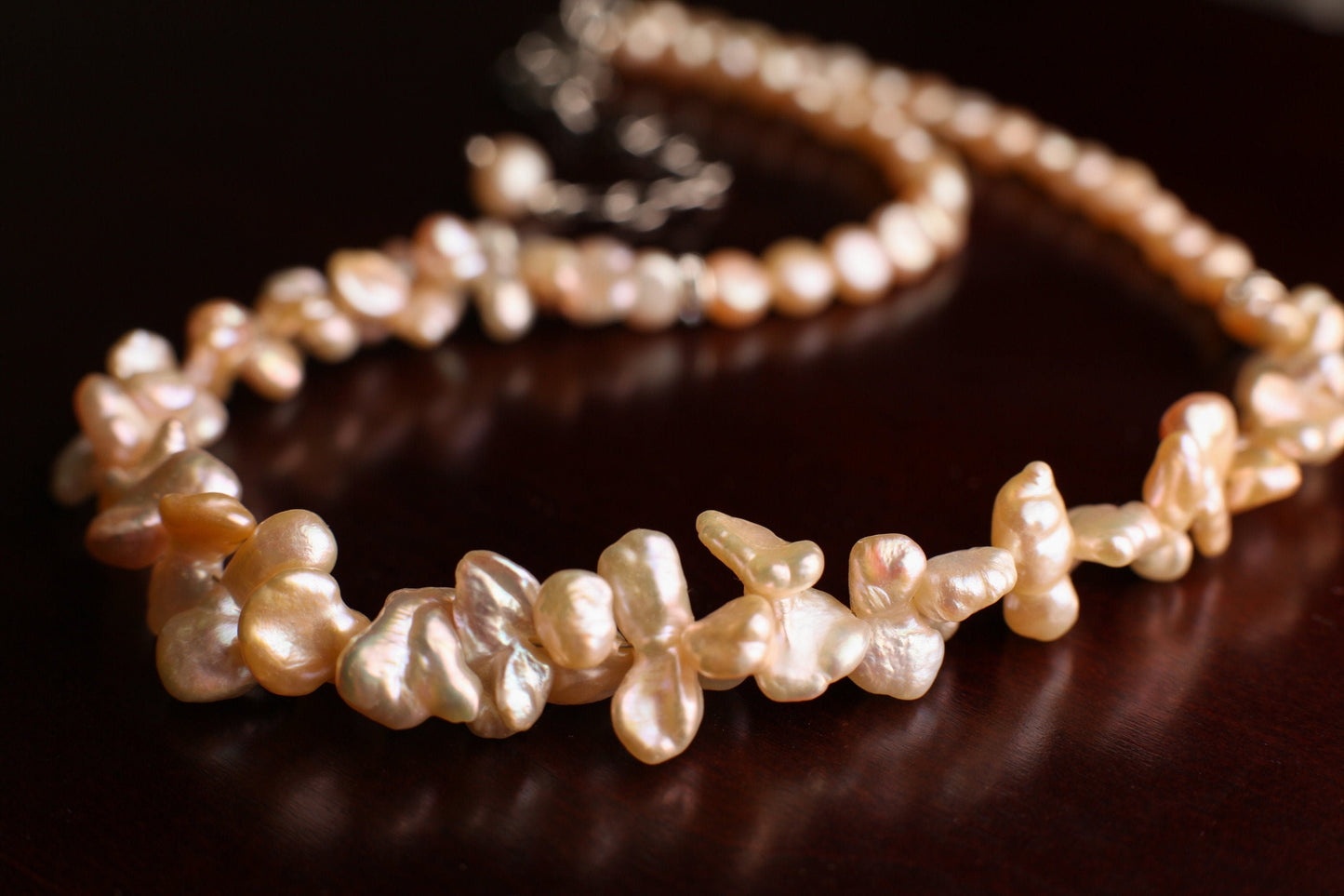 Natural Freshwater Champagne Pink Keshi Pearl, 6mm Freshwater Button Pink, Pearl High Luster Pearl Necklace with 3" Extension, Bridal, Gift