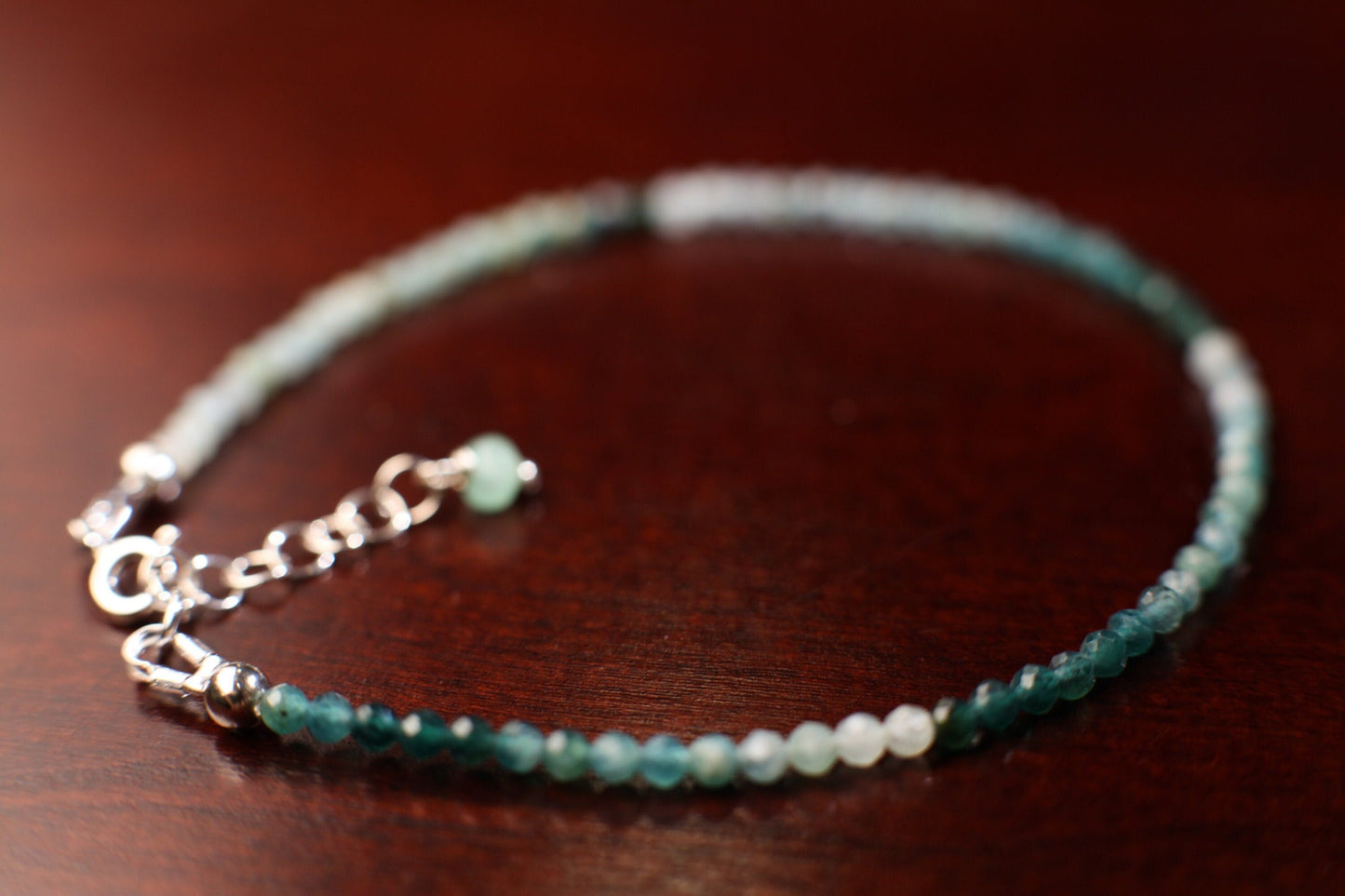 Natural Grandidierite 2.5mm Faceted Micro Diamond Cut Multi Shaded Round in 925 Sterling Silver Bracelet with 1" Extension,Rare Special Gift