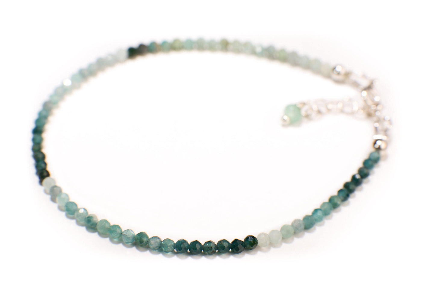 Natural Grandidierite 2.5mm Faceted Micro Diamond Cut Multi Shaded Round in 925 Sterling Silver Bracelet with 1" Extension,Rare Special Gift