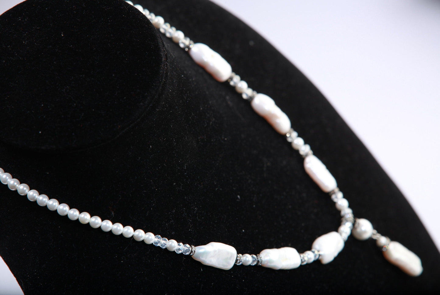 Natural Freshwater Biwa Pearl 10x20mm with Oyster Shell Pearl and Crystal Accent Adjustable Chains 16.5" to 18" Y Necklace