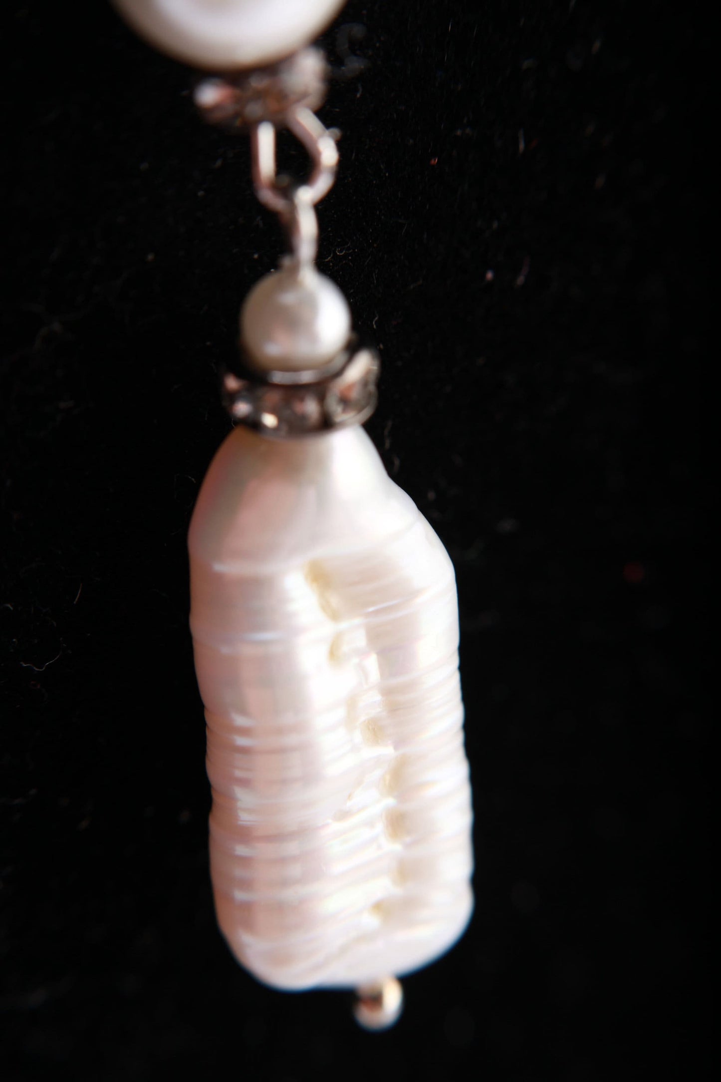 Natural Freshwater Biwa Pearl 10x20mm with Oyster Shell Pearl and Crystal Accent Adjustable Chains 16.5" to 18" Y Necklace