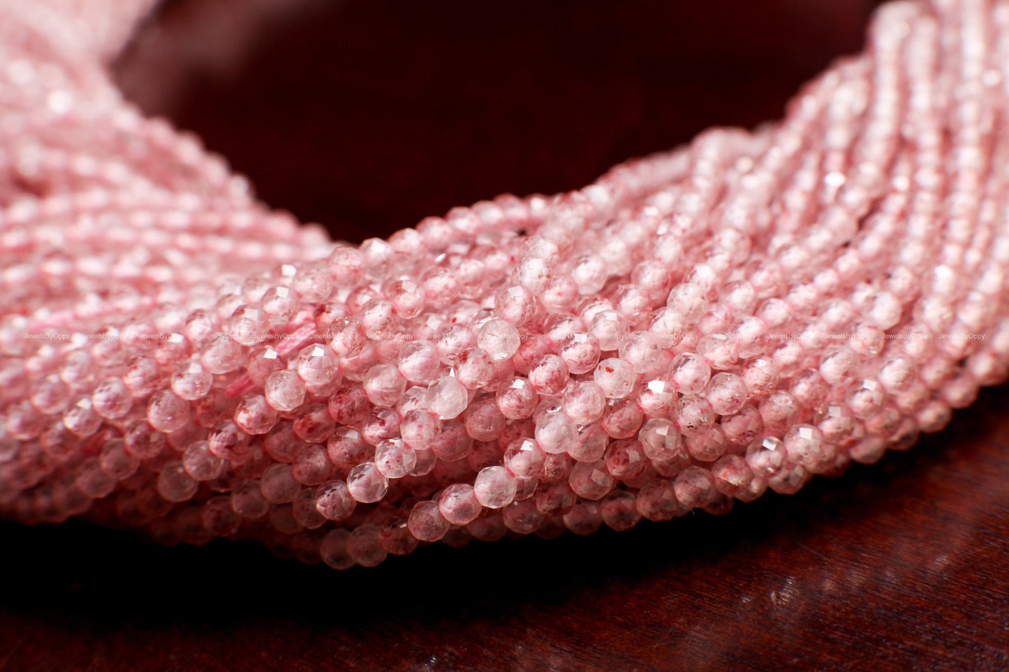 Strawberry Quartz 2mm Faceted Diamond Micro Cut Round 14.5" Strand