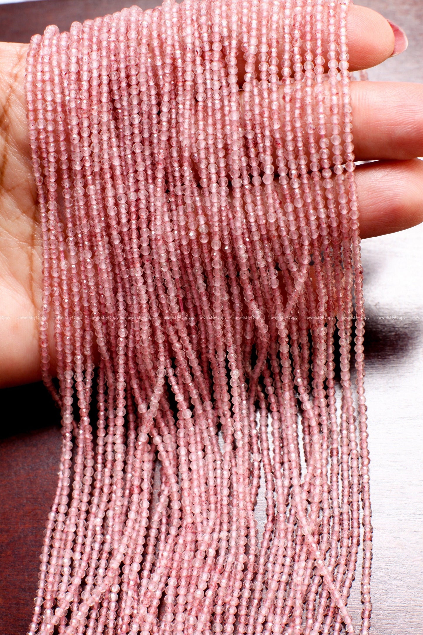 Strawberry Quartz 2mm Faceted Diamond Micro Cut Round 14.5" Strand