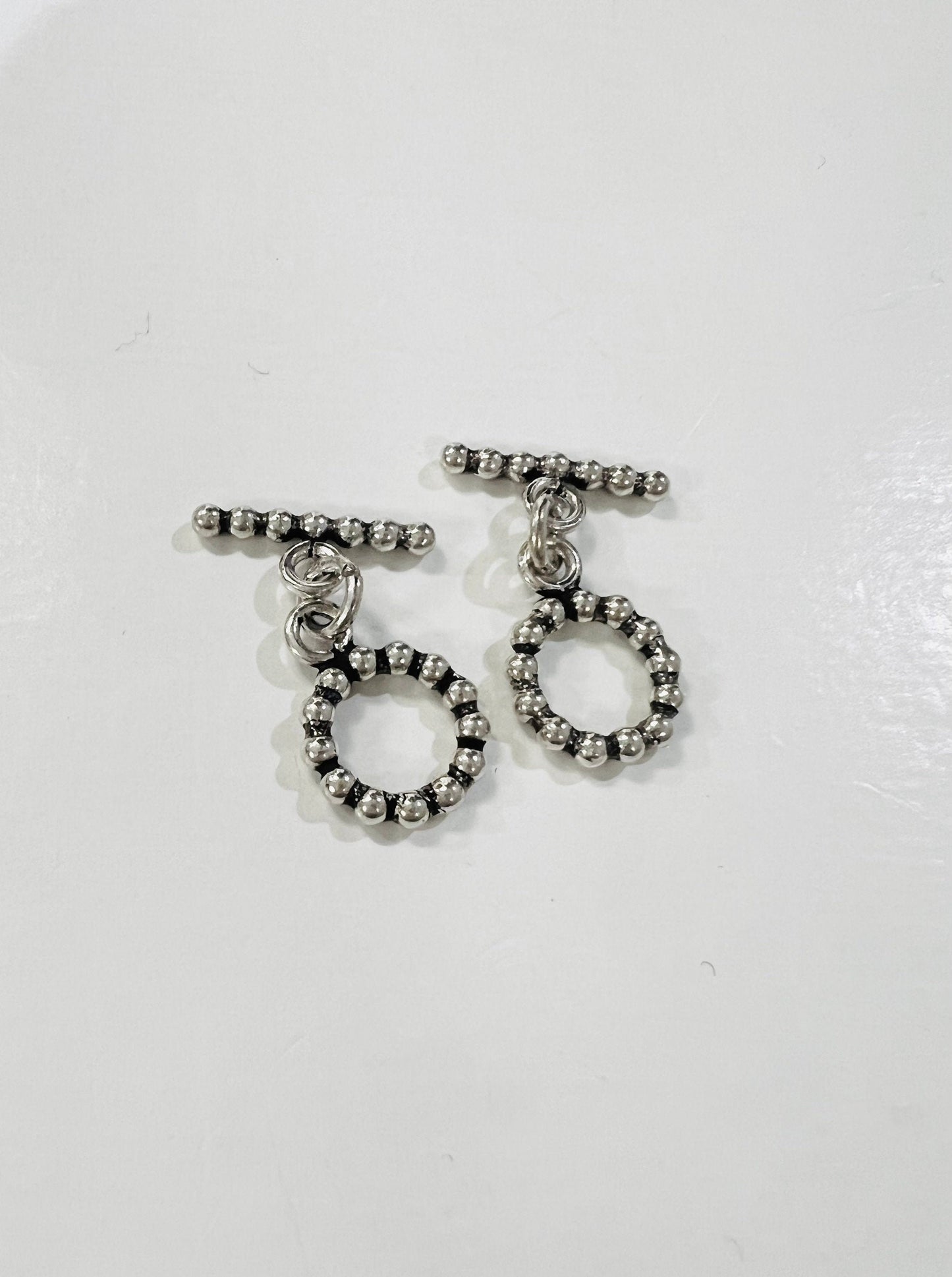 2 sets 925 sterling silver Bali 10.5mm round dots small toggle clasp. Vintage Handmade antique finished Bali toggle for Jewelry making .
