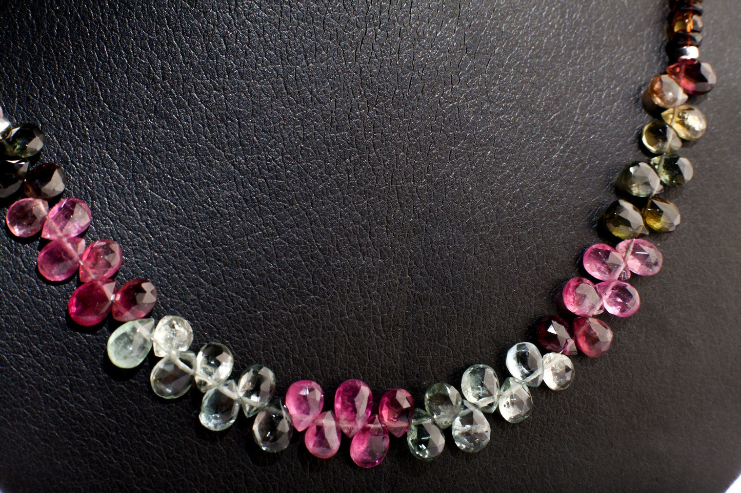 Natural Multi Watermelon Tourmaline AAA Faceted Briolette Teardrop Necklace 20" and matching Earrings Jewelry set in 925 Sterling Silver