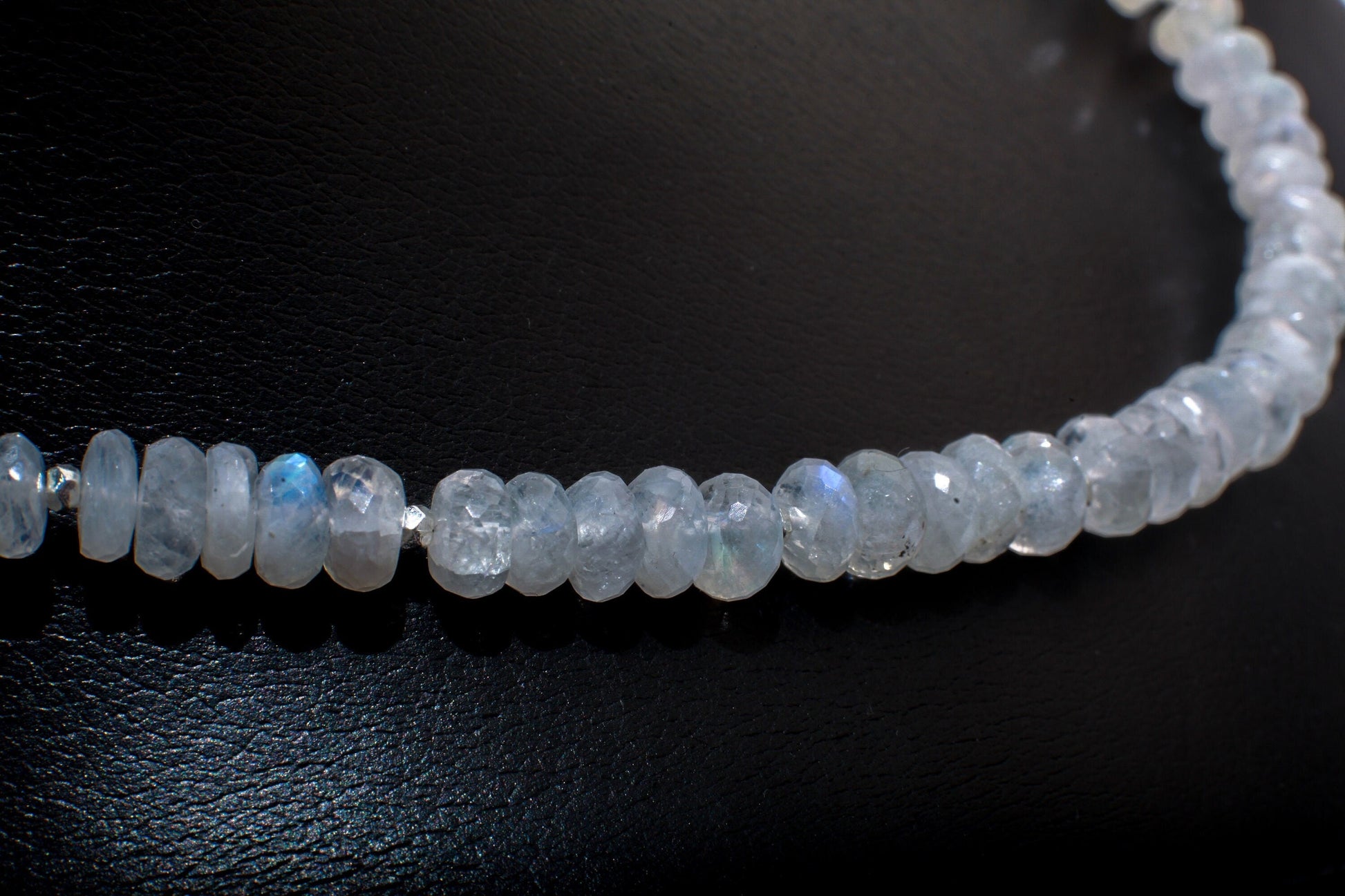 Natural Rainbow Moonstone Graduated 6-9mm Faceted Roundel Gemstone Necklace with 2" Extension, June Birthstone, Precious Gift For Her