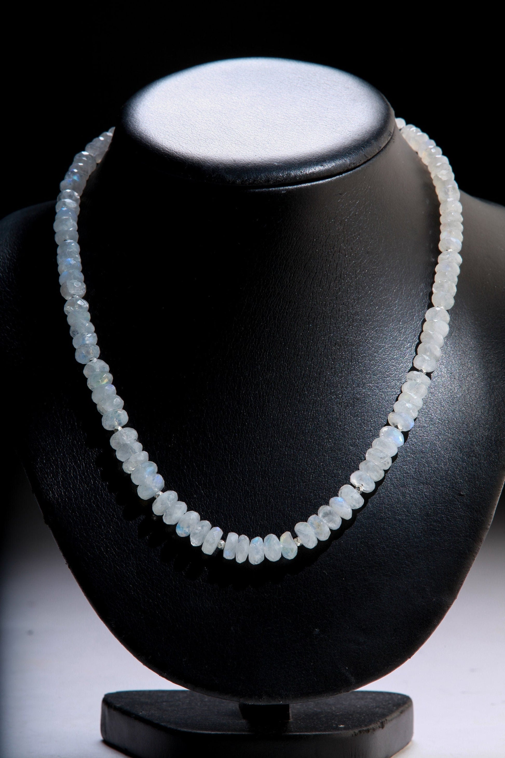 Natural Rainbow Moonstone Graduated 6-9mm Faceted Roundel Gemstone Necklace with 2" Extension, June Birthstone, Precious Gift For Her