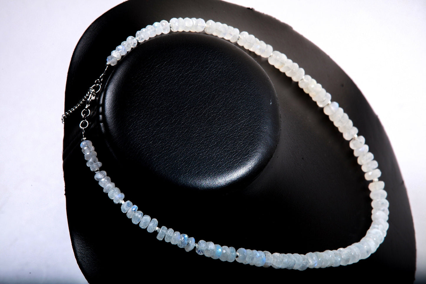 Natural Rainbow Moonstone Graduated 6-9mm Faceted Roundel Gemstone Necklace with 2" Extension, June Birthstone, Precious Gift For Her