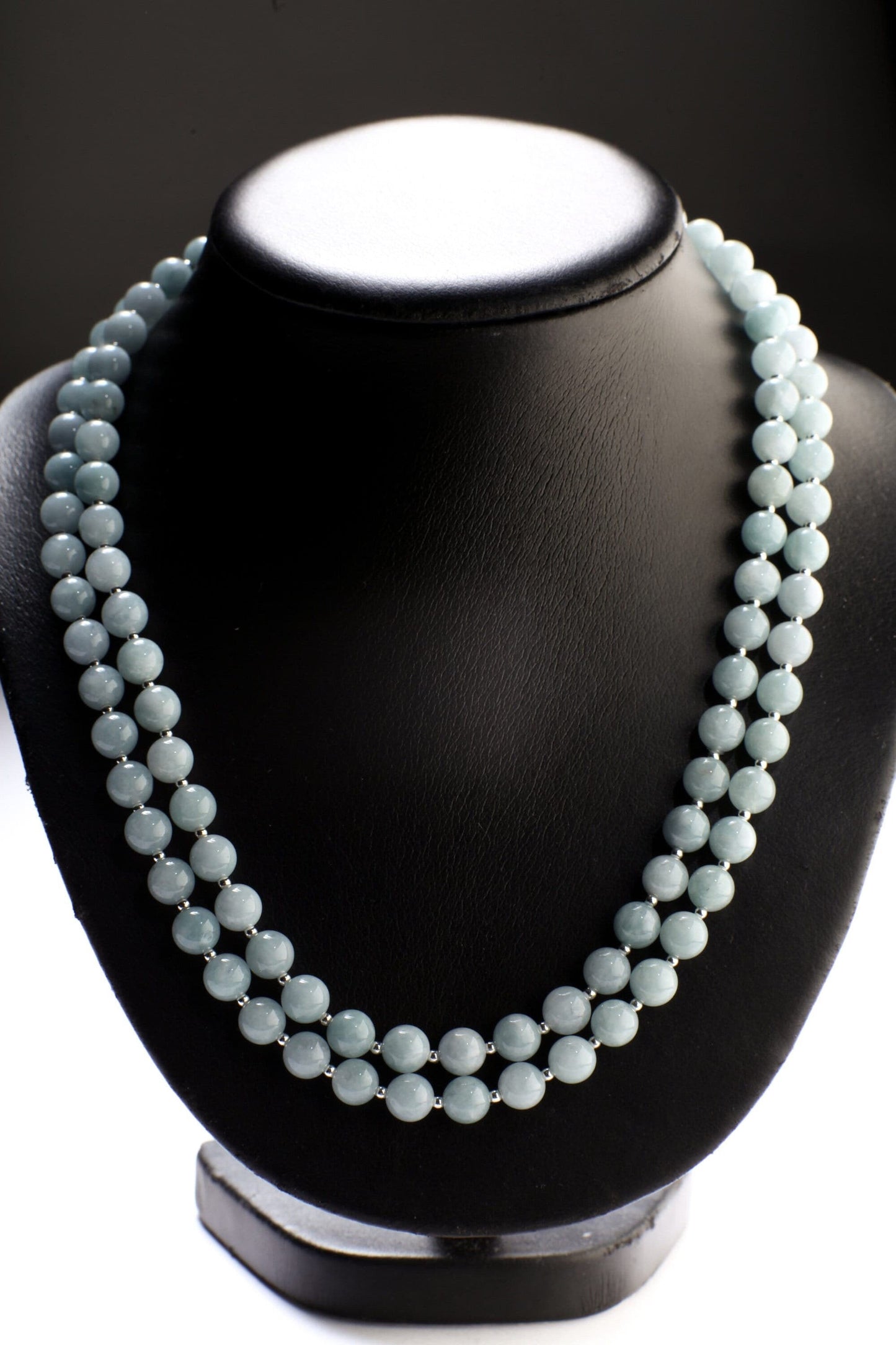 Aquamarine 2 Line Necklace, Genuine Aquamarine Smooth Round,925 Sterling Silver Spacers & Clasp,Natural gems March Birthstone, 18"plus 2"ext