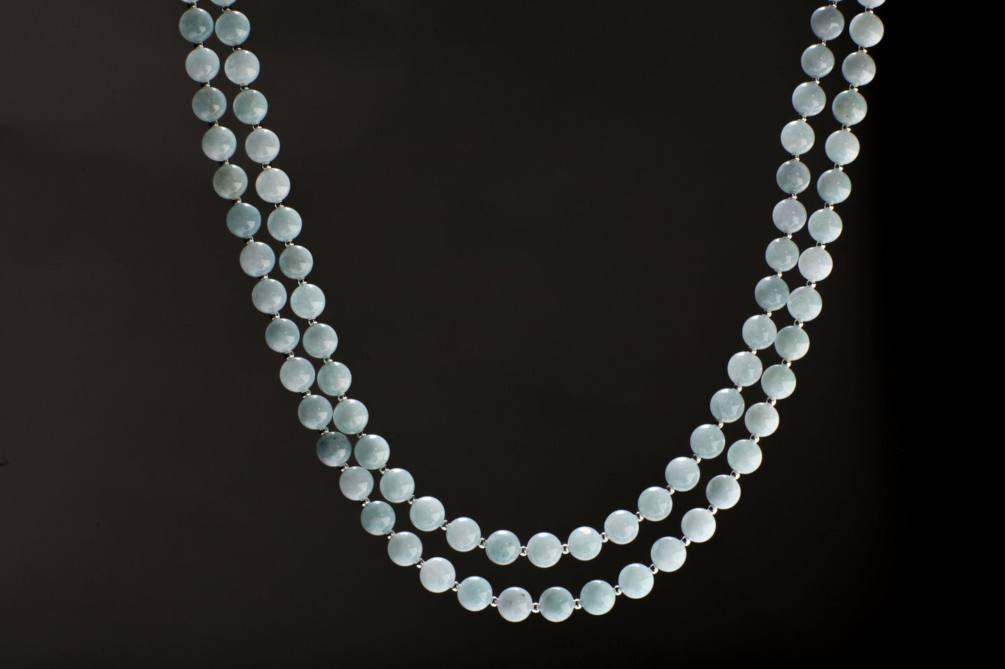 Aquamarine 2 Line Necklace, Genuine Aquamarine Smooth Round,925 Sterling Silver Spacers & Clasp,Natural gems March Birthstone, 18"plus 2"ext