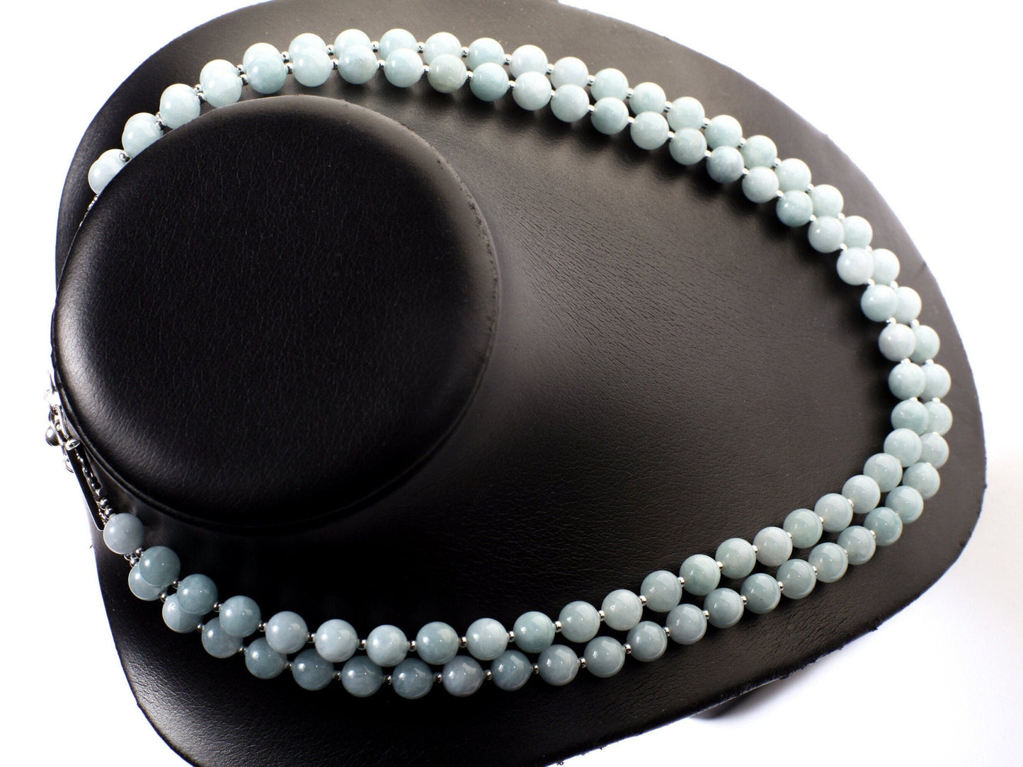 Aquamarine 2 Line Necklace, Genuine Aquamarine Smooth Round,925 Sterling Silver Spacers & Clasp,Natural gems March Birthstone, 18"plus 2"ext