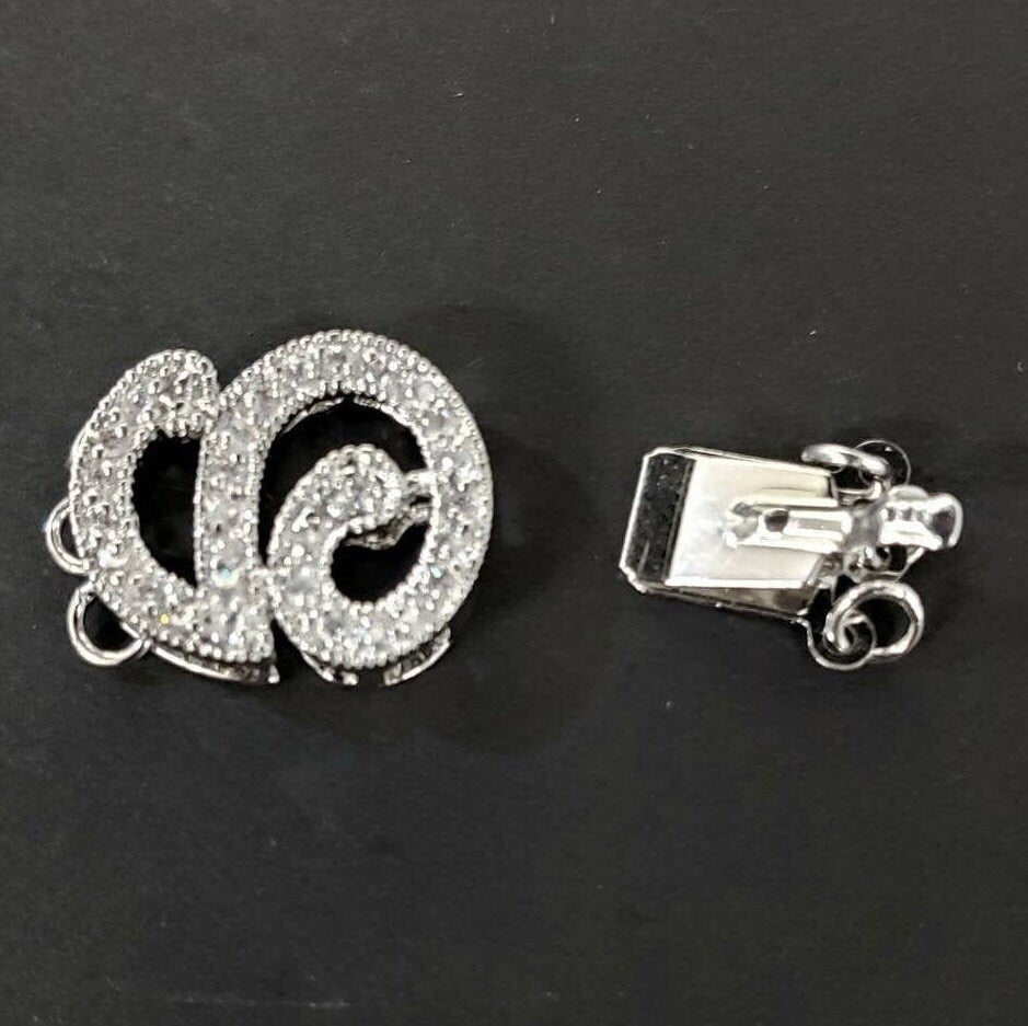 Cubic Zirconia CZ Micro Pave 3 Loop Diamond Style 15×20mm Rhodium Sterling Silver Fancy Clasp, Pearl Clasp, High End Jewelry Clasp