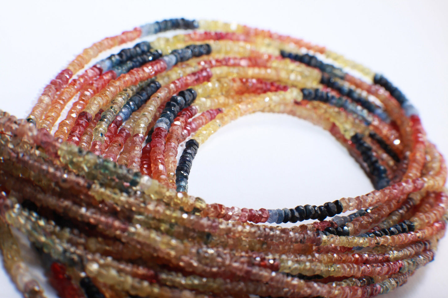 Natural multi Sapphire Shaded Raw Hand cut Faceted 2.5-3.5mm Rondelle, sunset sapphire precious Gemstone Beads 14" Strand