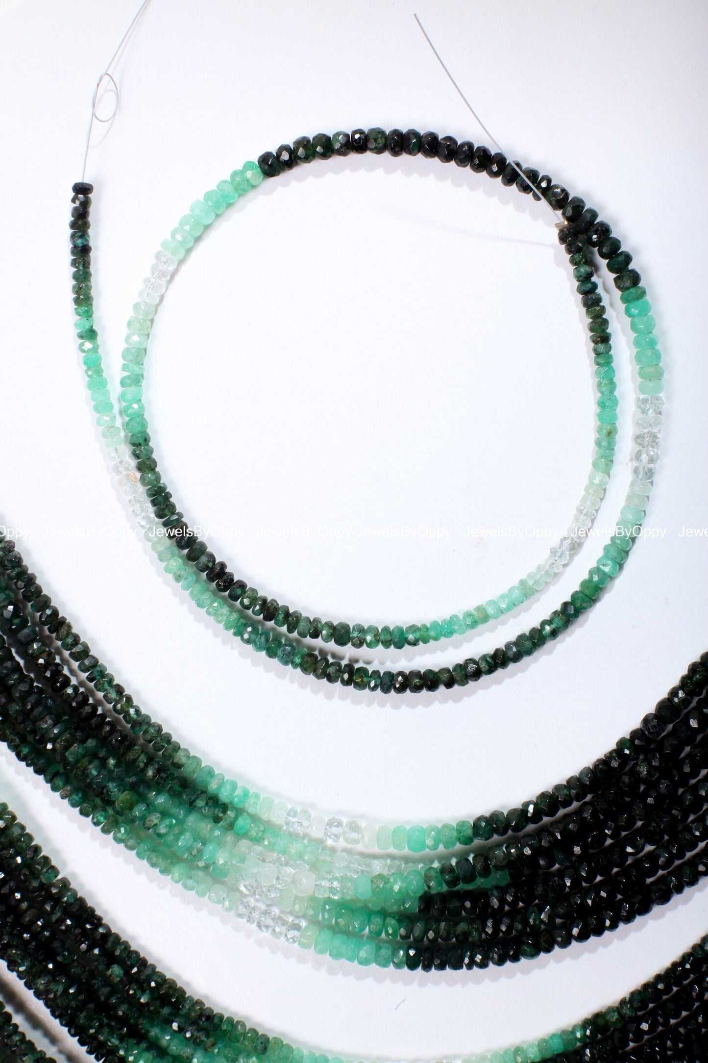 Natural Emerald Ombre Shaded 3-4mm Faceted Roundel AAA Fine Quality for Jewelry Making, Necklace Bracelet Gemstone 4", 7.5", 15" Strand