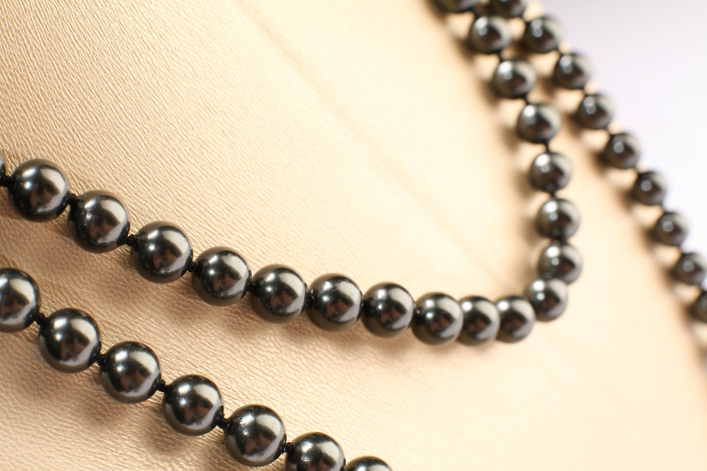 64" Hand Knotted black South Seashell Pearl 8mm Round Beads Statement Black Long Double, Triple Layers Necklace 174 Pcs