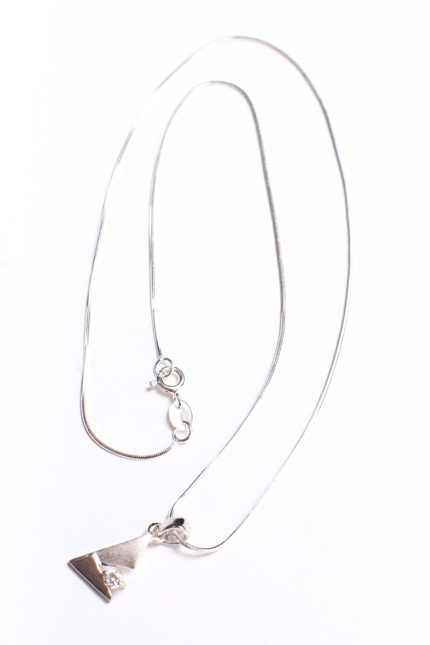 Platinum Plated Over 925 Sterling Silver 2 Tone Cubic Zirconia CZ Diamond Triangle 10x16mm Italian Sterling Silver Chain,Valentine Gift