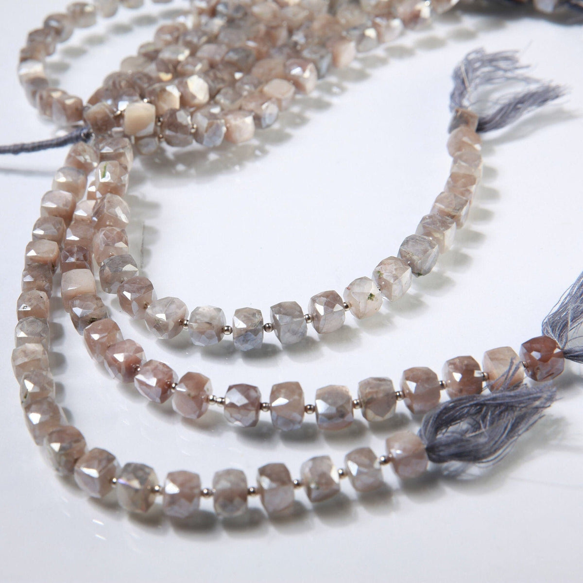 Natural Moonstone Faceted Cube in 8", 8mm Soothing Gemstone Beads