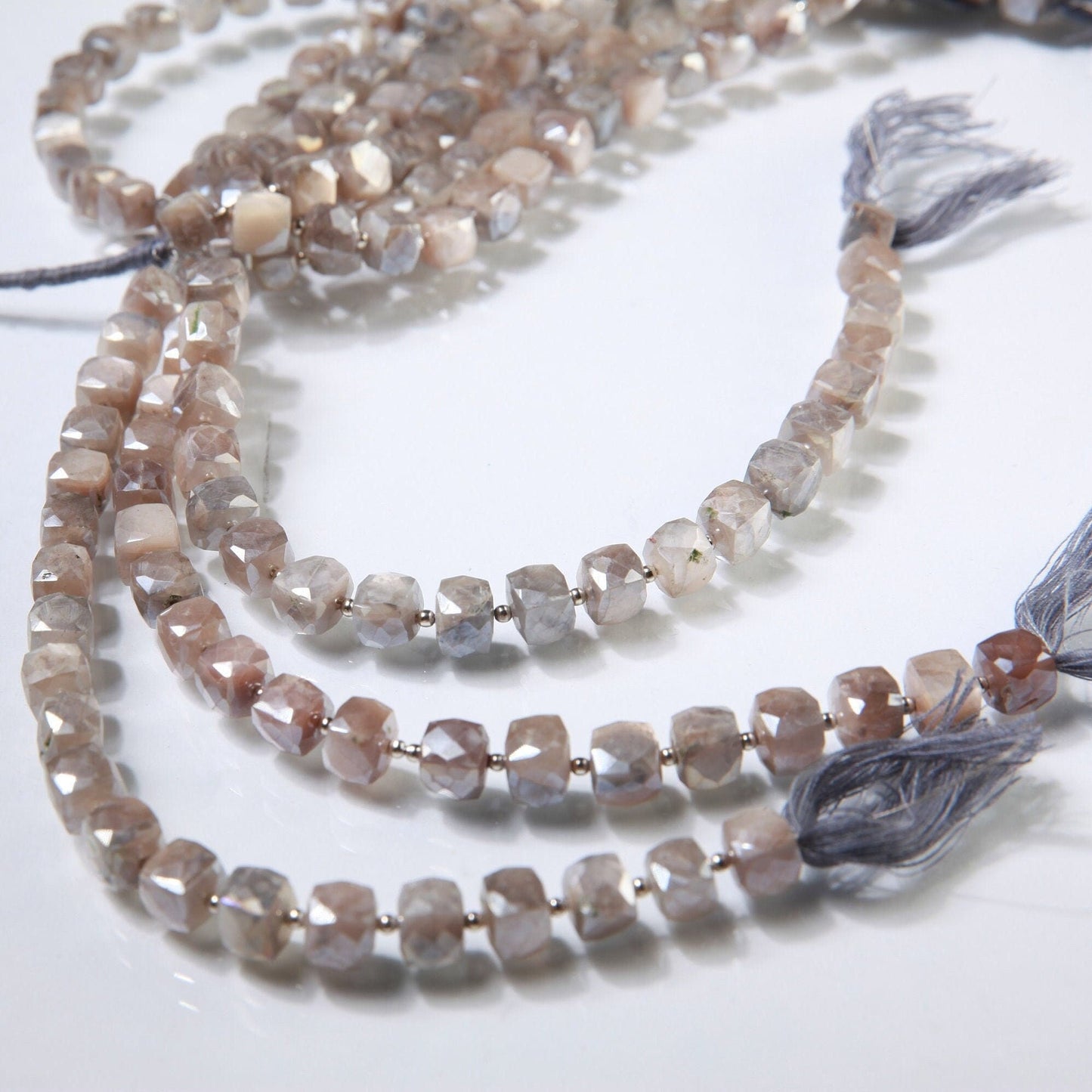 Natural Moonstone Faceted Cube in 8", 8mm Soothing Gemstone Beads