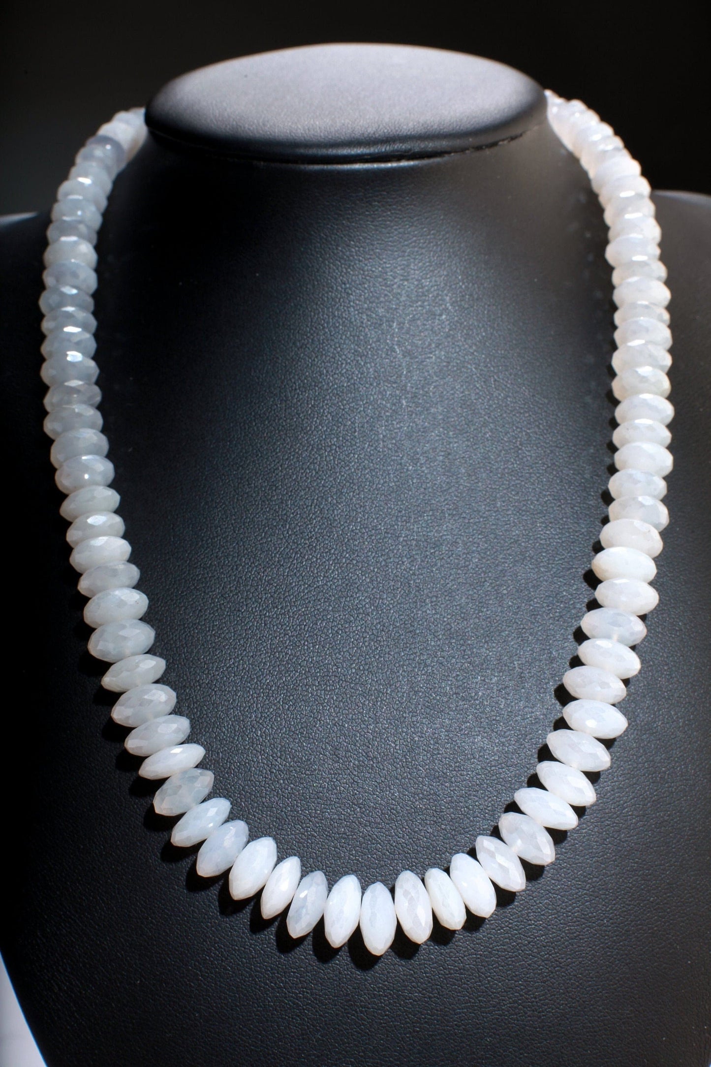 Natural Mystic Moonstone German Cut Graduated Faceted Rondelle Gemstone 17" Necklace
